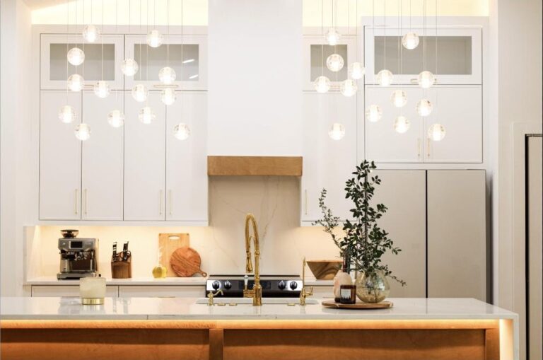 White and gold custom kitchen cabinets by All-Pro Cabinets, Jacksonville FL